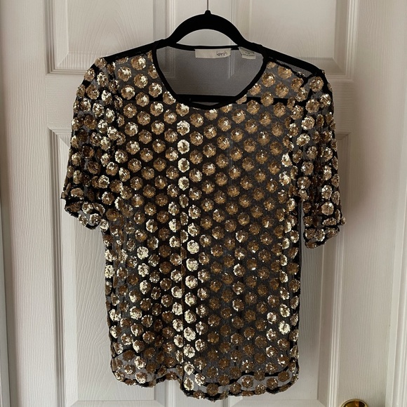 Sparkly Gold Polka Dot Sheer Top - Picture 1 of 4